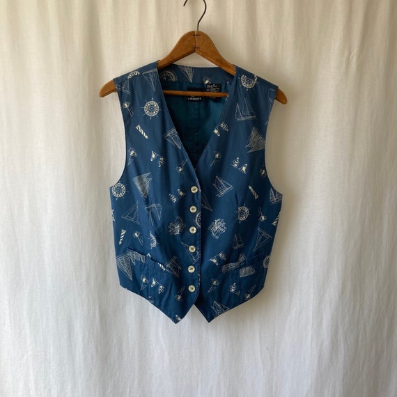 1990s nautical print vest by LIZSPORT, size 8