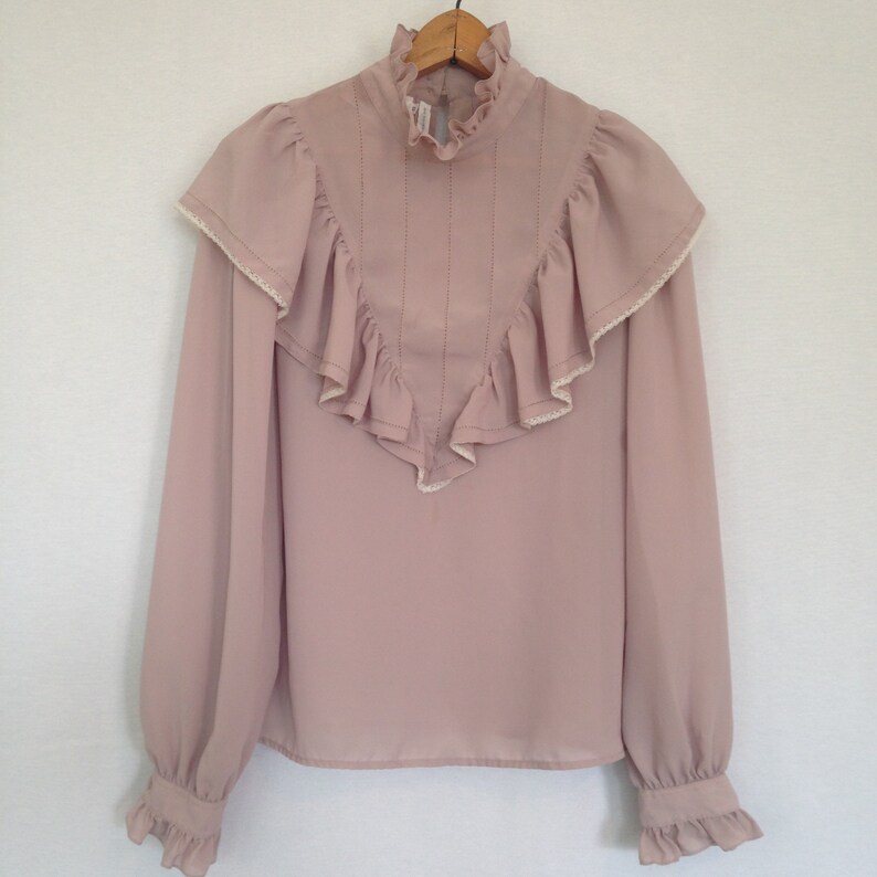 made in HONG KONG sz 12 late 70/'s early 80s dusty mauve blouse by CHAUS