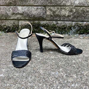 size 6.5 AA - 70s/80s black strappy pumps - made in GREECE