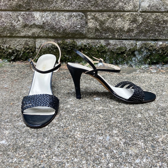 size 6.5 AA - 70s/80s black strappy pumps - made … - image 1