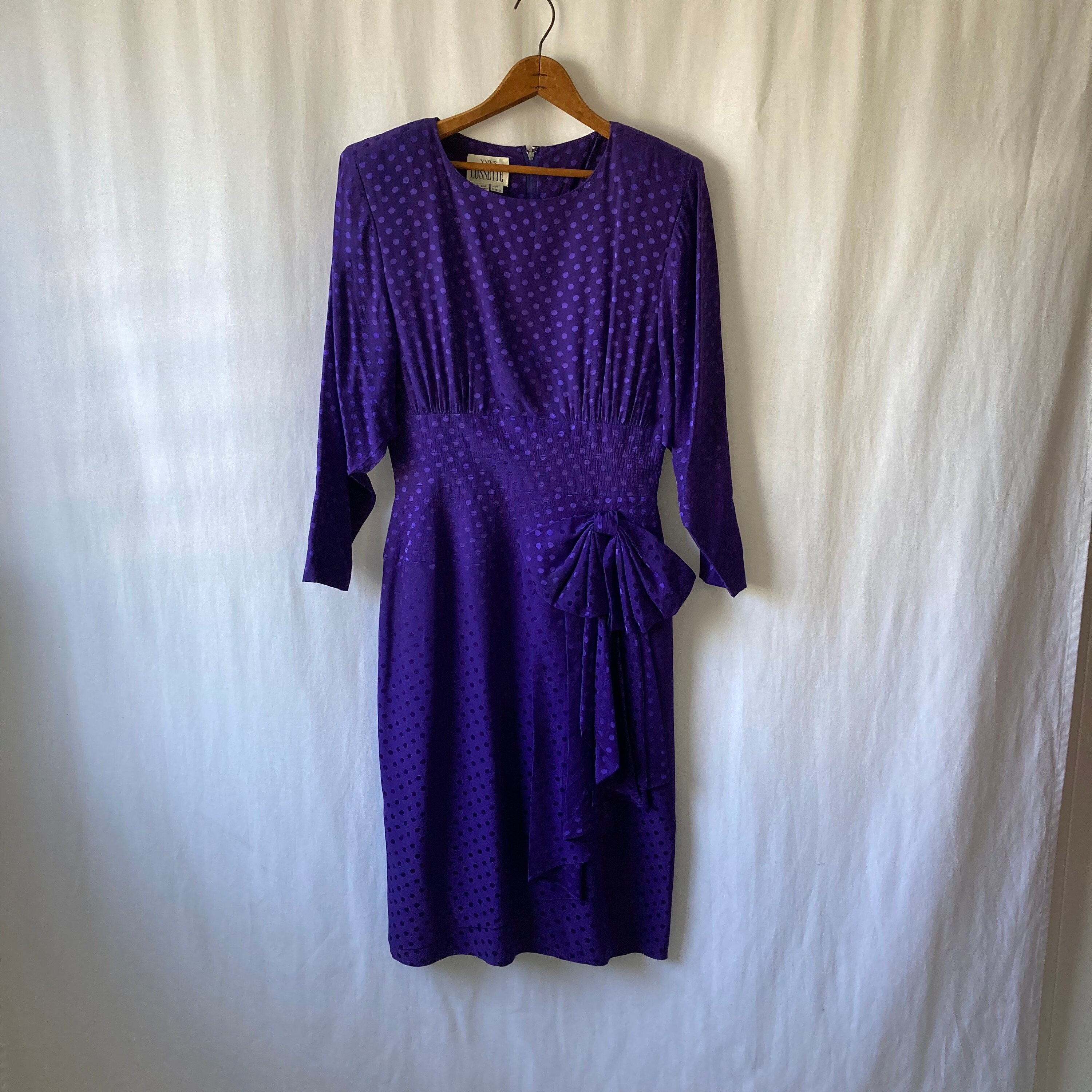 1980s Purple Silk Self Polkadot Dress by YVES COSSETTE Size - Etsy