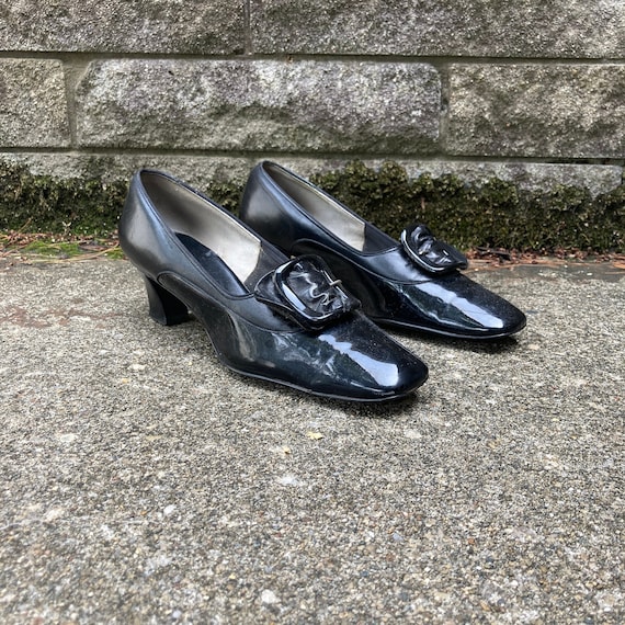 size 8.5/9 - 60s/70s mod black patent leather pum… - image 1