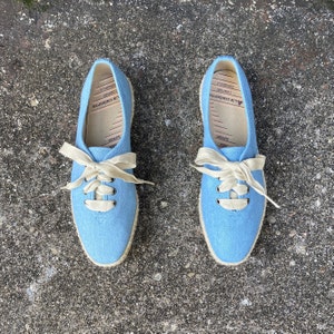size 7.5 M - DEADSTOCK 1980s denim lace up espadrille flats by LIZ CLAIBORNE