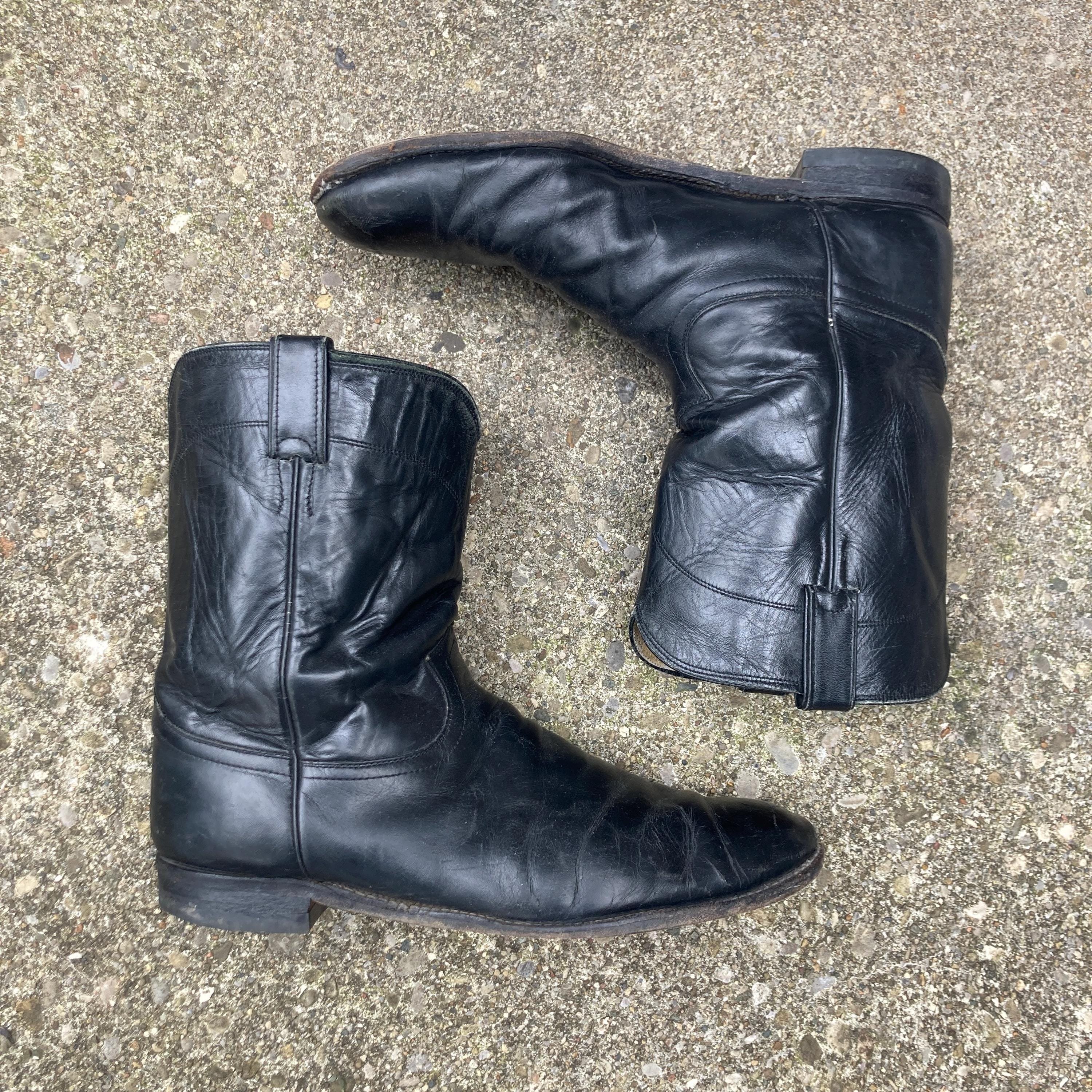 Made In USA - VTG Justin Men\'s Black Leather Boots Roper Style 3133 Size 11D 3133-BLACK-KIP-ROPER – Alcala main image 2