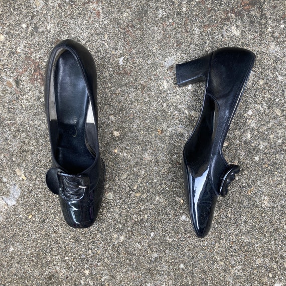 size 8.5/9 - 60s/70s mod black patent leather pum… - image 3