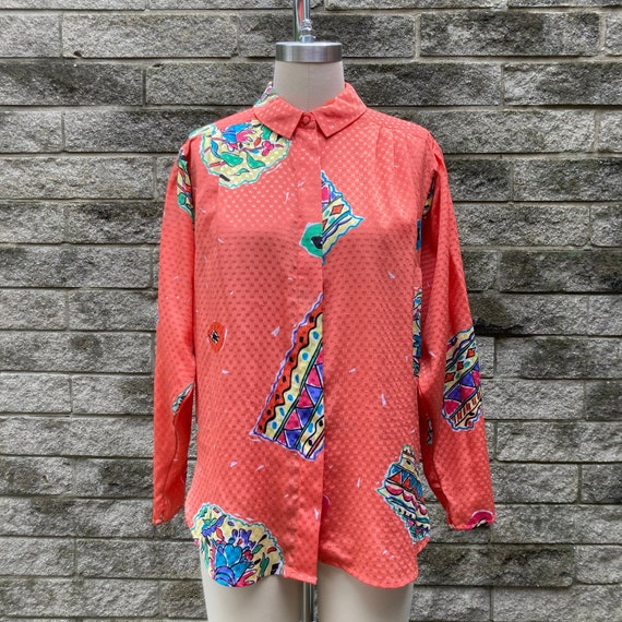size 10 - 70s/80s print on print blouse by TESS - image 1