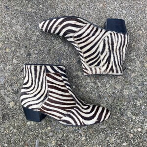 Men\'s Made in Italy Zebra Animal Print Ankle Boots Zara Women Flat Animal Zebra Print Leather Ankle Boots Size  main image 2
