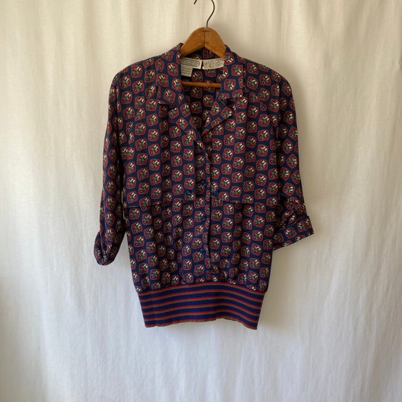 1980s Print Band Bottom Blouse by LIZ ROBERTS - Etsy