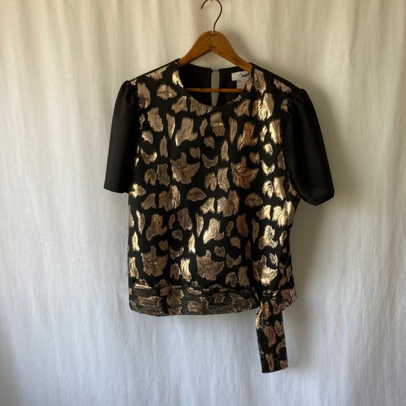1980s metallic leaf print evening blouse by FREJAN