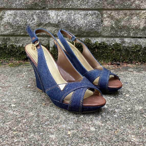 Size 8.5 M 00s Denim Wedge Sling Backs by GUESS Etsy Australia