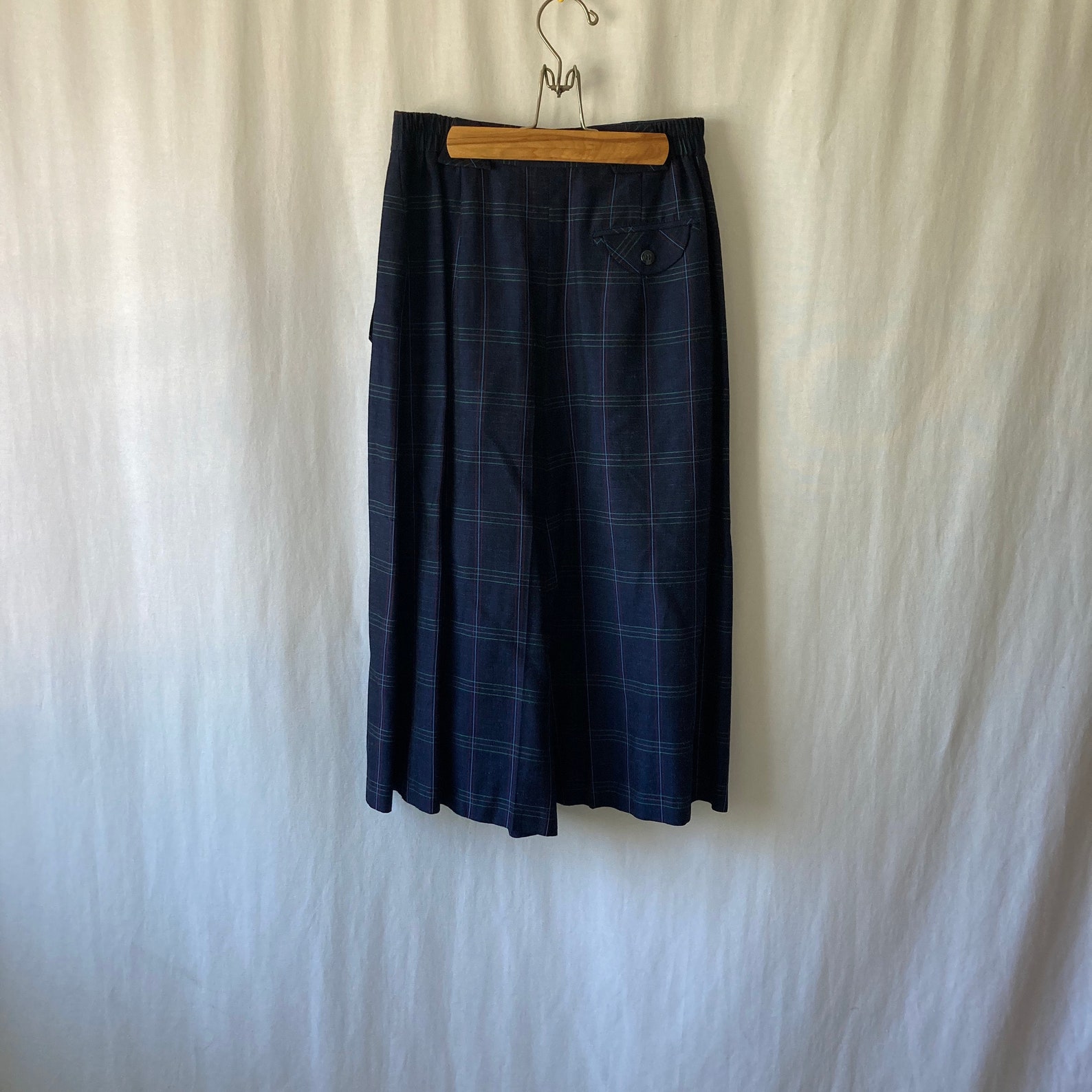1990s blue plaid culottes by YOUR SHOW size 11 | Etsy