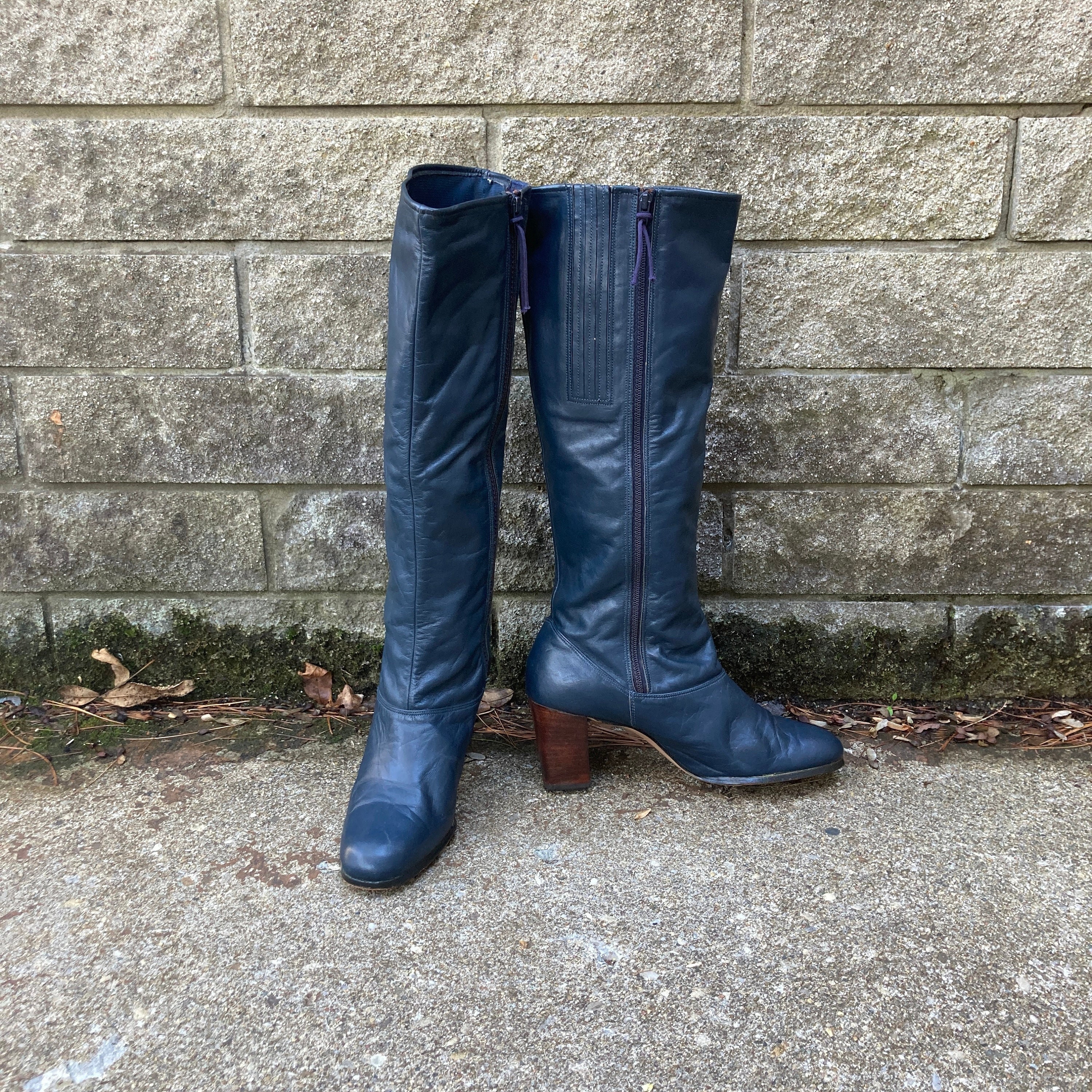 Ladies navy leather 2025 knee high boots