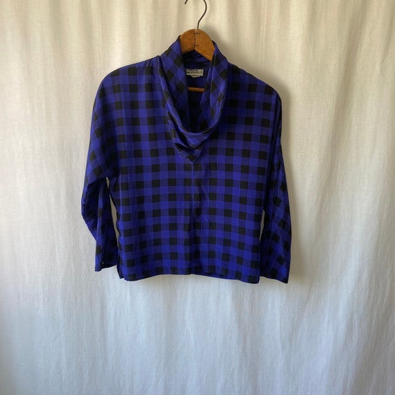 1980s cowl neck plaid blouse by CAMPUS CASUALS
