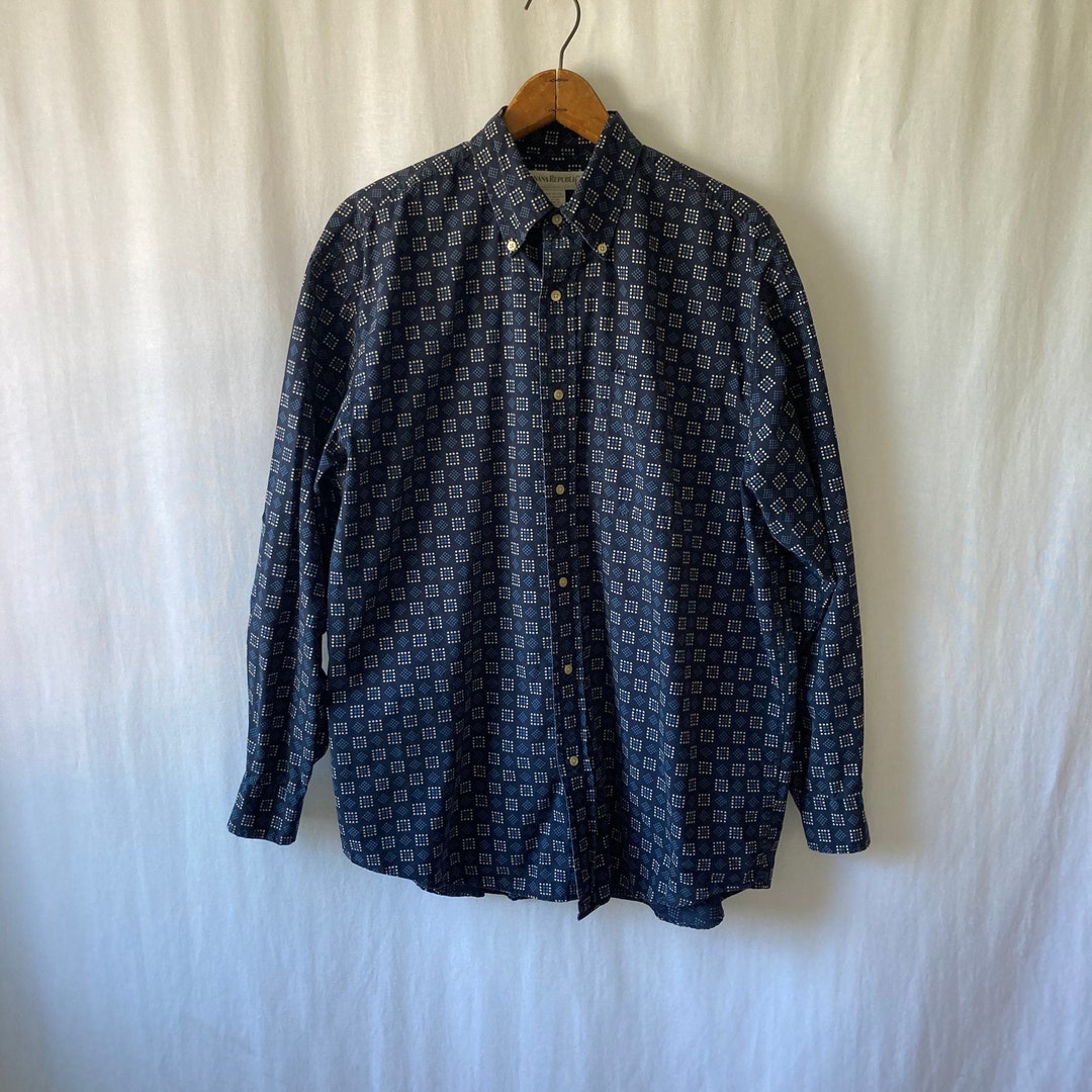 1990s Navy Print Shirt by BANANA REPUBLIC Size M - Etsy