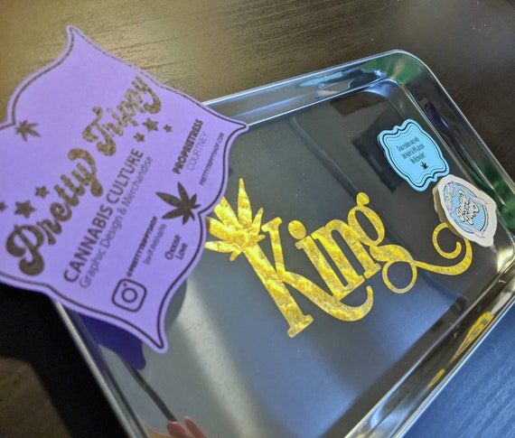 Tray King Cannabis Gold Leaf Foil Marijuana Rolling Tray Living Room Decor Tr101009