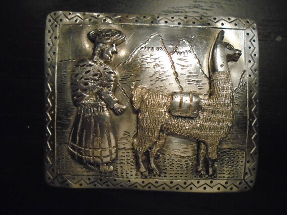 Sterling Silver Brooch, Peruvian Subject, Square,… - image 3