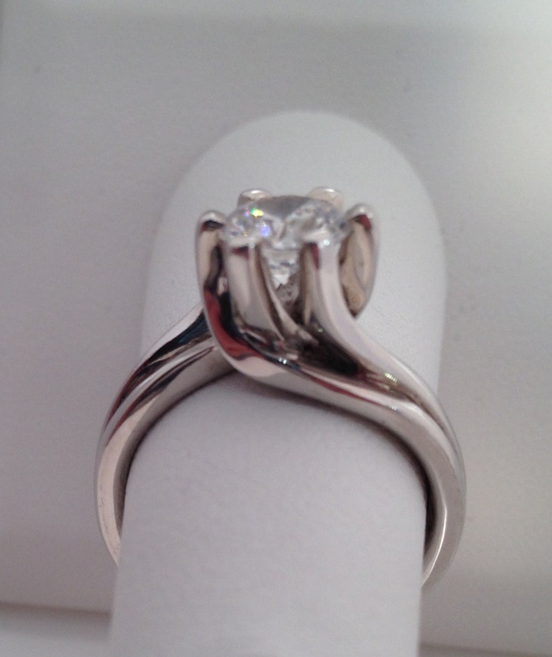 cubic zirconia jewelry art -31 CZ gift wedding handcarved Sterling Silver Six Prong Solitaire Engagement Ring handmade contemporary