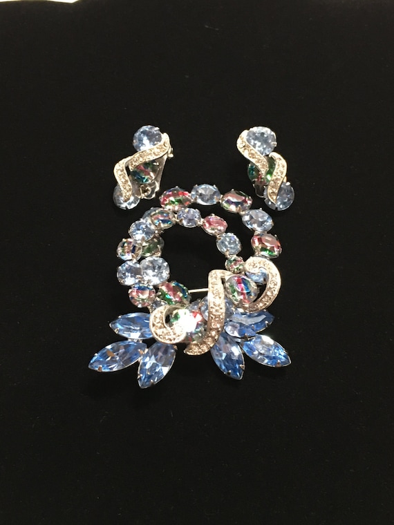 Vintage Signed Eisenberg Blue Rhinestone Brooch an