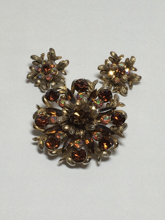Vintage Signed Selini Smokey Quartz Topaz Rhinesto