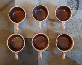 Vintage Kathy Kale Brown Drip Open Onion Soup Bowls Set of 6