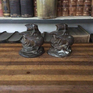 Antique Ship Bookends, Nautical Decor
