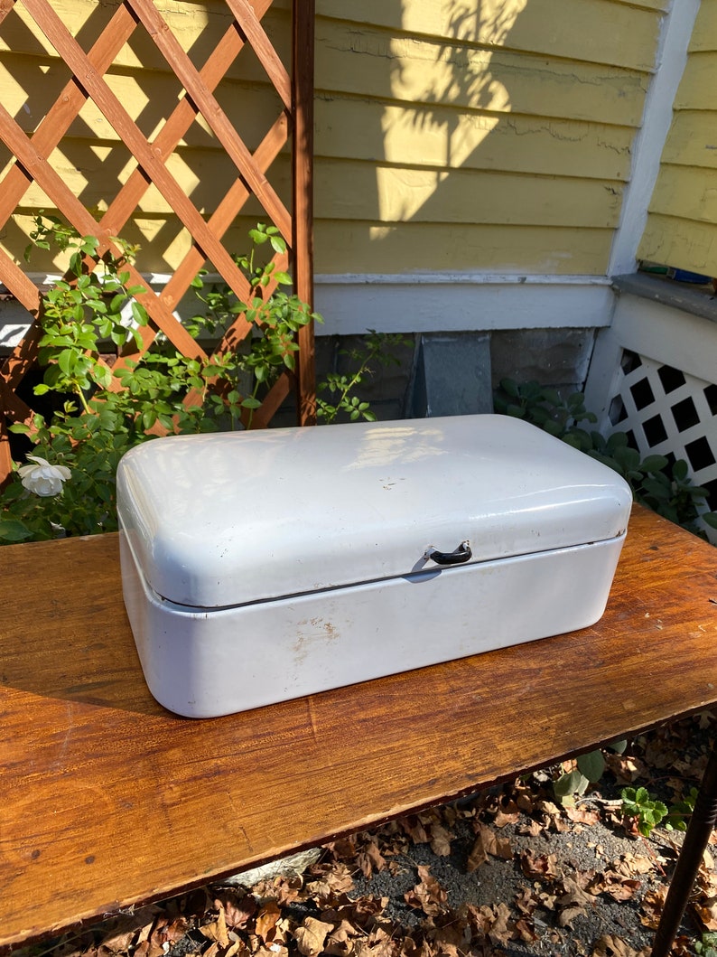 Antique Enamel Bread Box Etsy