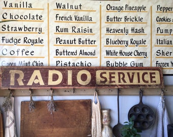 Antique Hand Painted Wood Sign / Radio Service