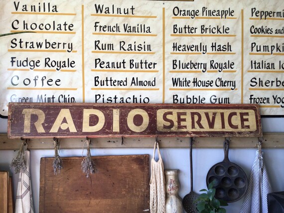 アンティーク雑貨 Vintage Sign Board Antique Hand Painted Wood Sign / Radio Service - Etsy