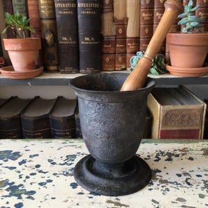 Antique Cast Iron Mortar and Pestle