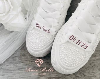 Wedding ribbon shoe laces, bride laces, trainer laces, wedding laces, personalised shoe laces, bridal shoe laces, trainer laces
