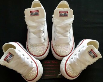 Customised classic converse infant childrens bling crystal white