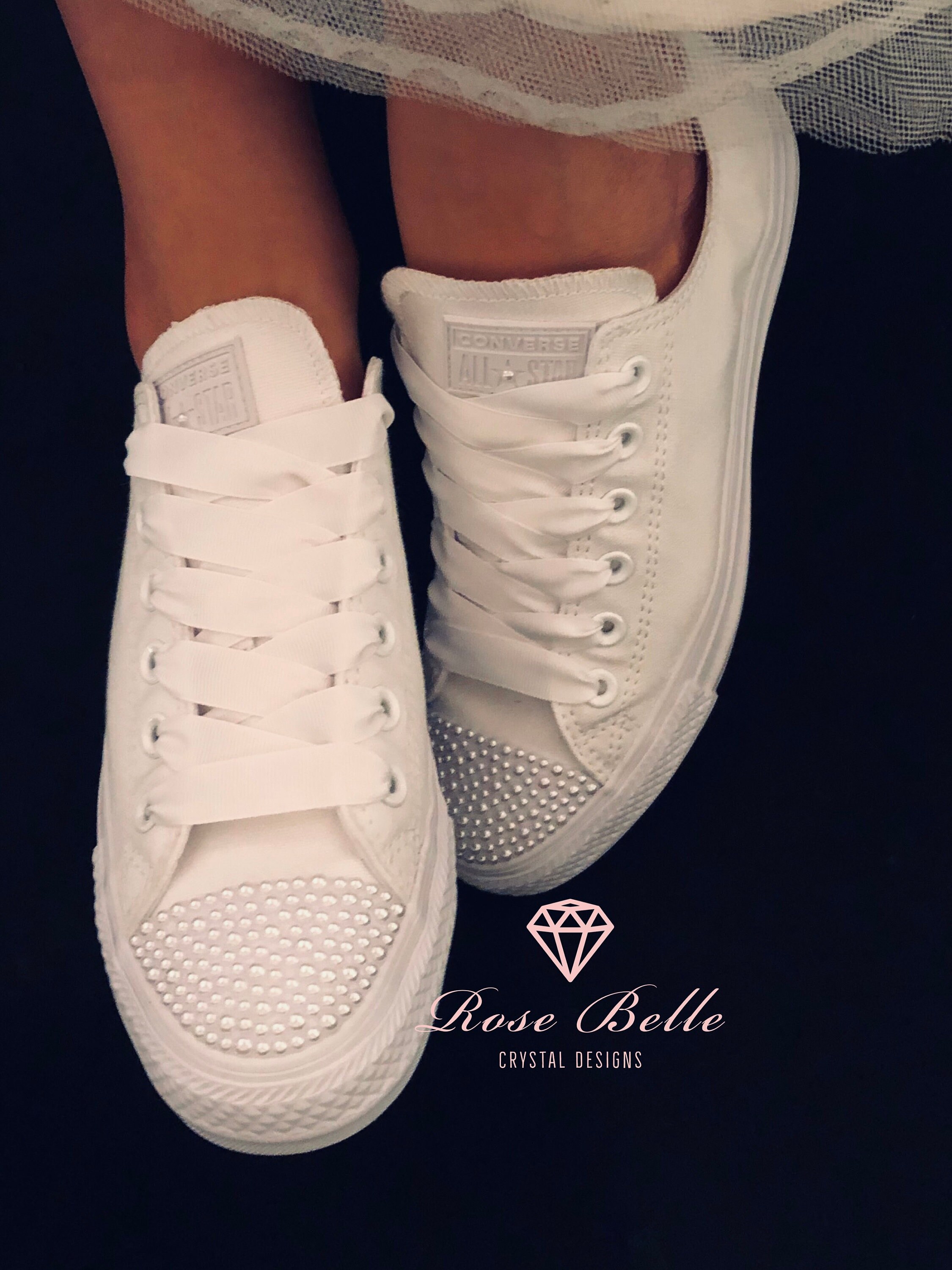 Wedding Bridal Custom White Converse Crystals Pearls Personalised Bride Converse Bride Sneakers Wedding Trainers Etsy
