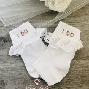 bridal wedding frilly socks, i do socks, custom wedding socks, bling socks, personalised wedding socks, bride socks, rose gold socks