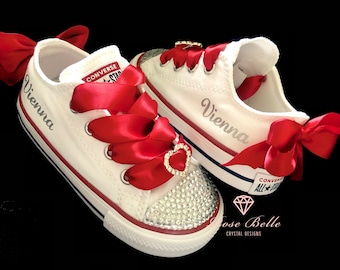 Customised converse infant childrens bling crystal Christmas party shoes