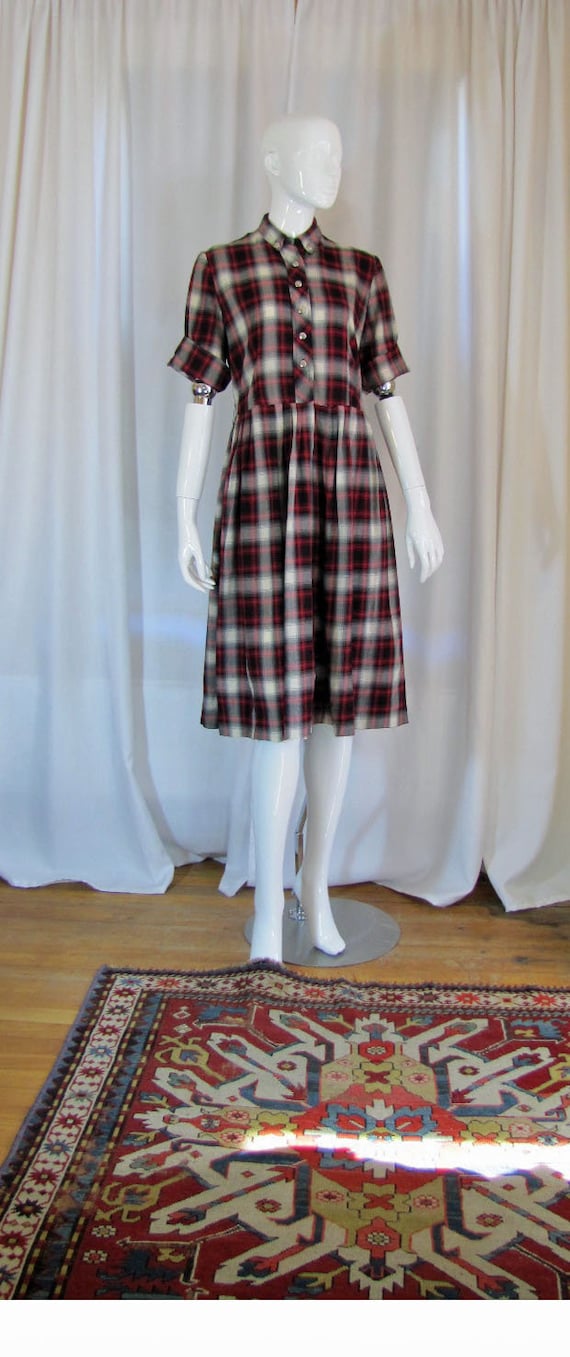 1950's Poplin Black and Red Shadow Plaid Shirtwais