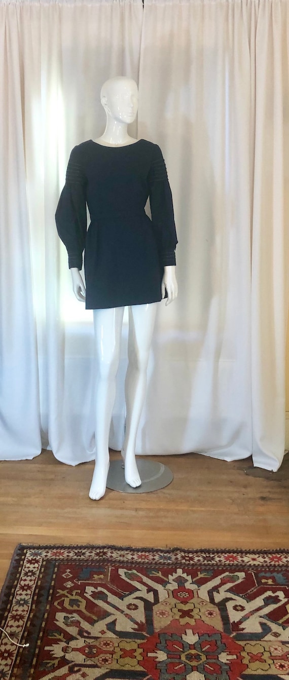 1960's Mod Navy Blue Mini Dress with Bishop Sleeve