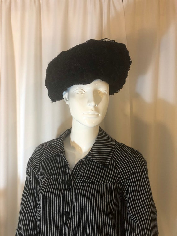 Antique Edwardian Black Netted Crushable Suffraget
