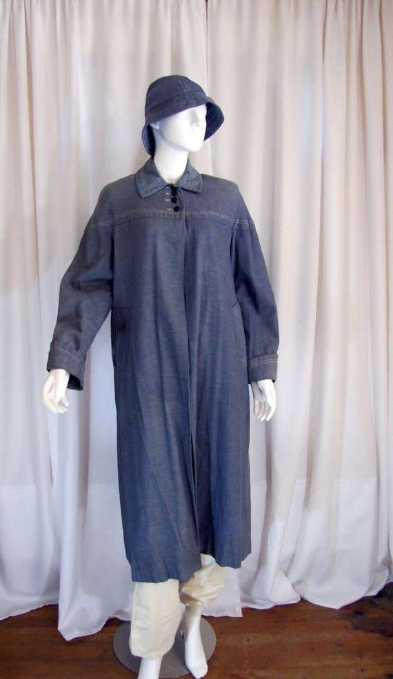 1950's Denim Balmacaan Style Long Coat with Bucket