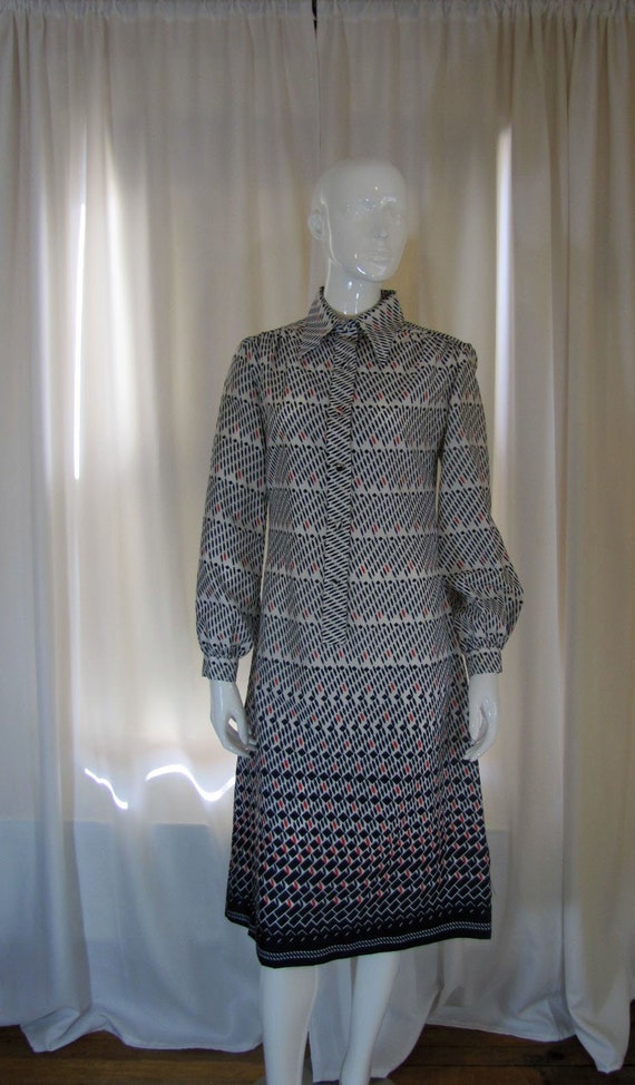 1960's Lanvin Art Deco Print Shirt Dress, Small, C