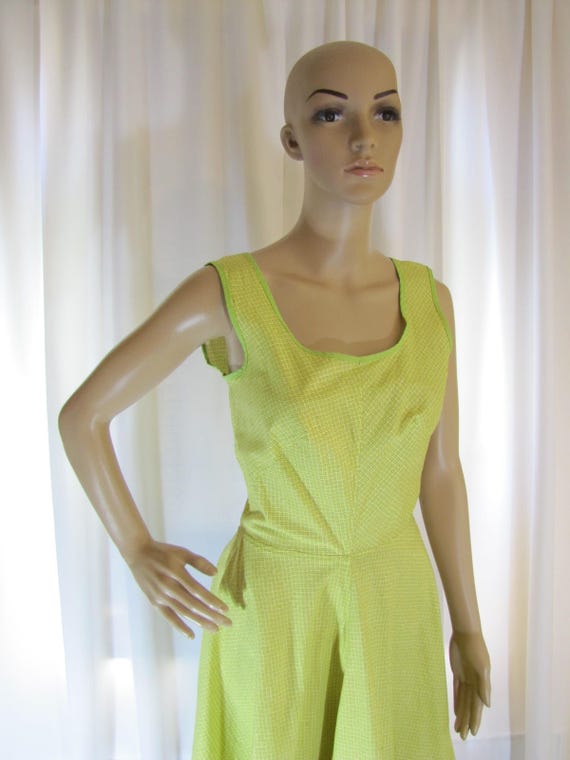 1940's Feed Sack Cotton Chore Dress, Green, Chore