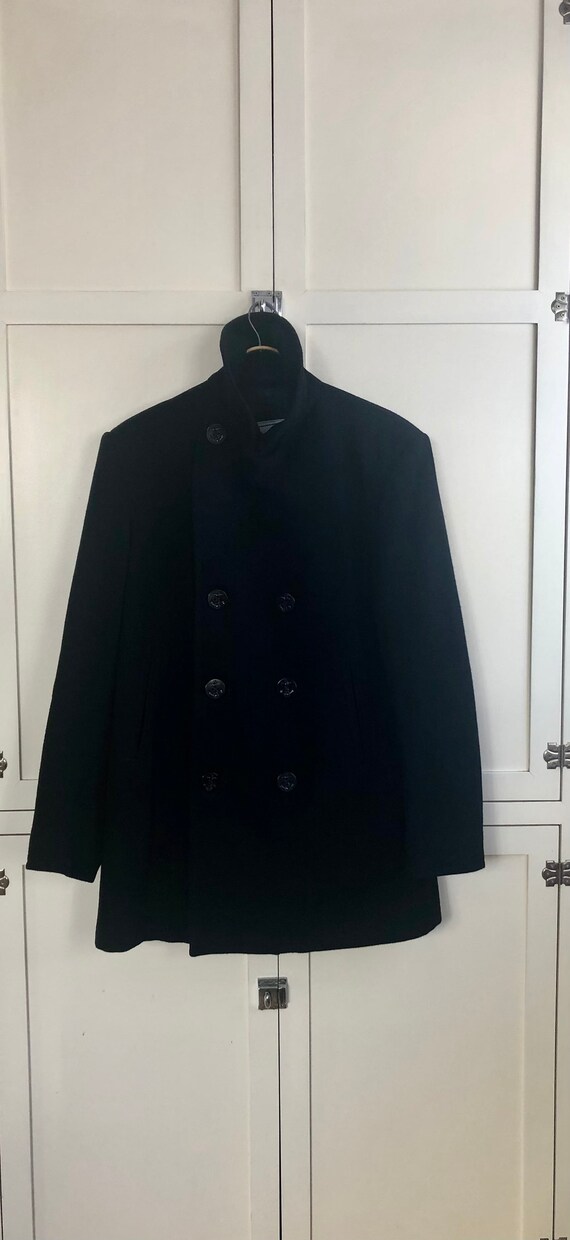 1990's Quarter Deck Naval Style Black Wool Pea Coa