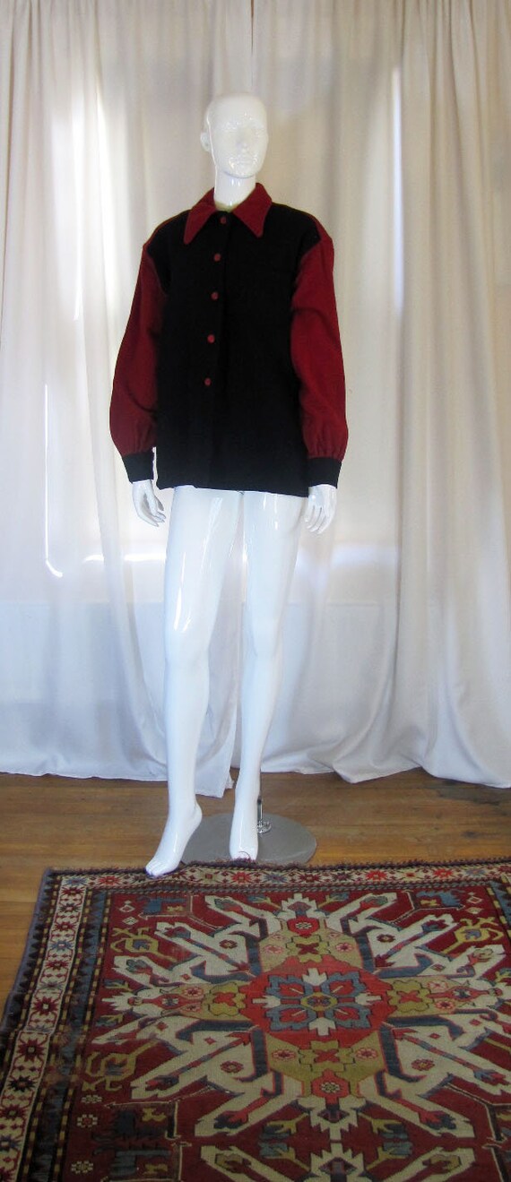 1940's Black and Red Wool Shirt Jacket, Women's Me