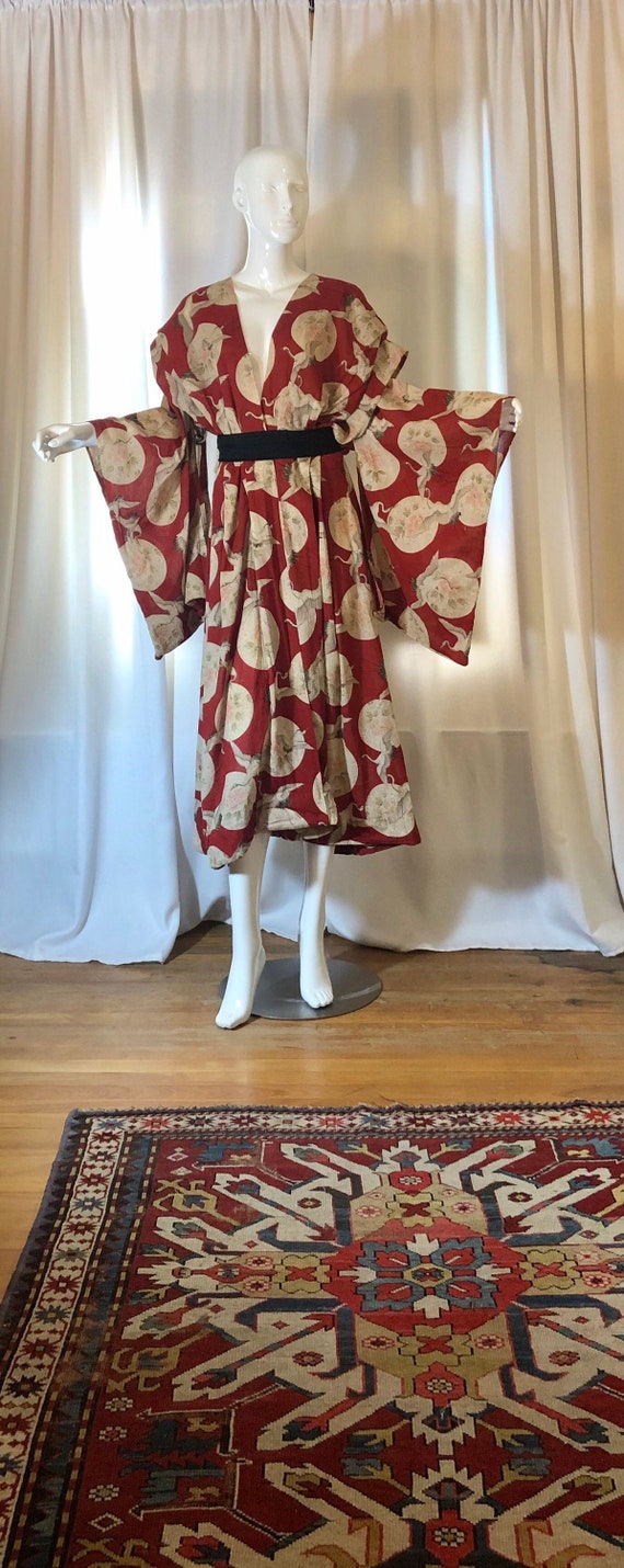1930's to 1940's Crane Floral Print Bark Cloth Kim