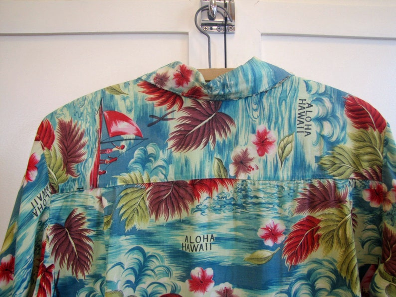 1960's Island Fashions Rayon Teal and Red Hawaiian Down - Etsy
