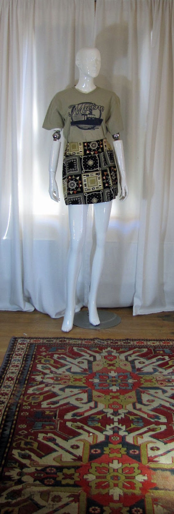 1960's Nautical Novelty Print Cotton Skort, Small,