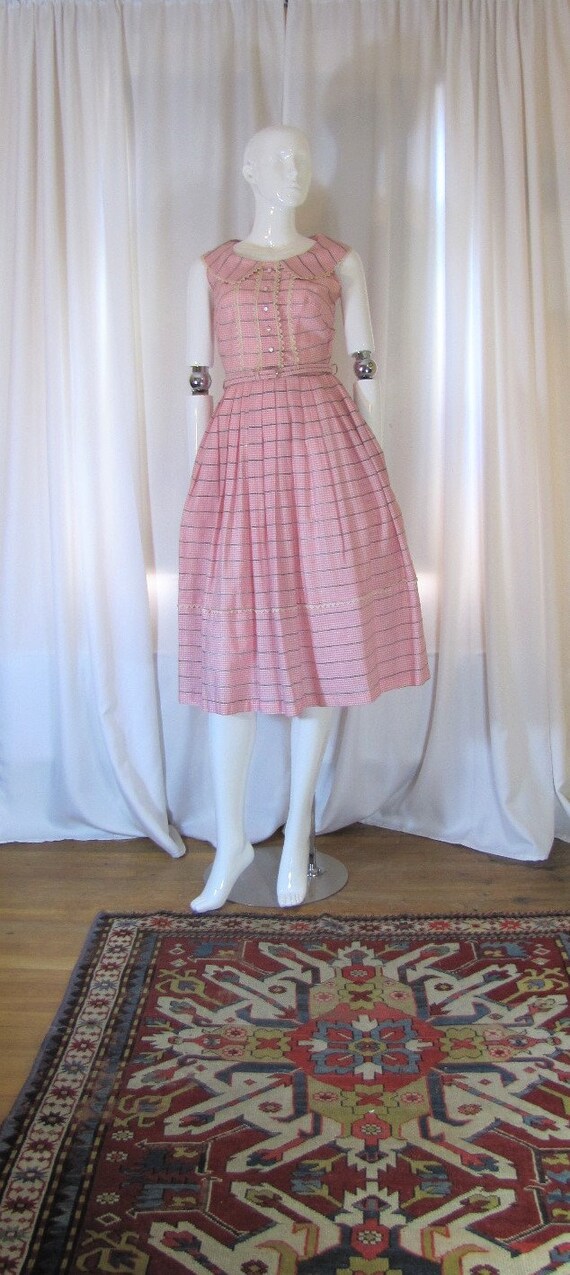 1950's Pretty in Pink Gingham Striped Sundress, Sm