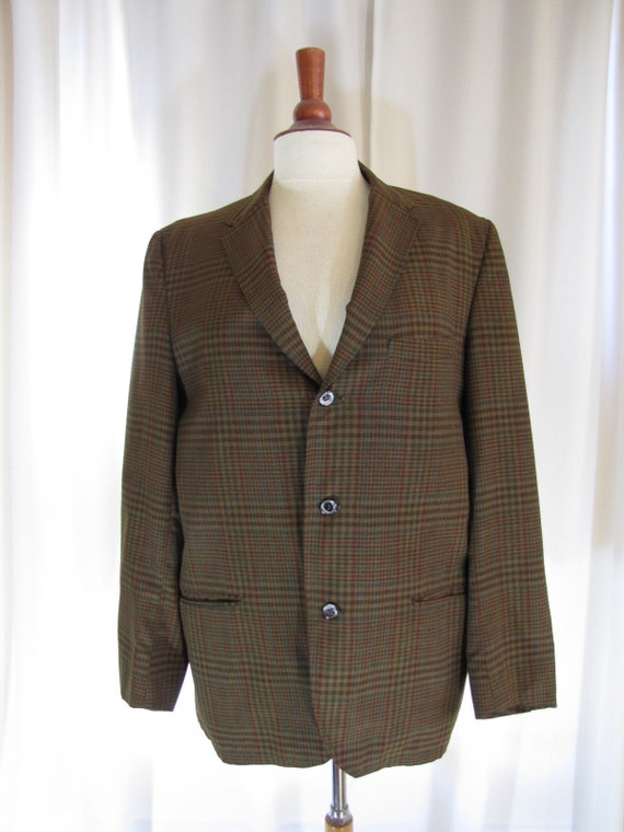 1960's Brown and Black Plaid Cotton Sport Jacket,