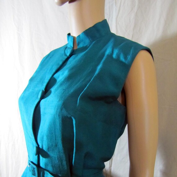 1970's Emerald Green Asian Style Silk Shirt Dress,