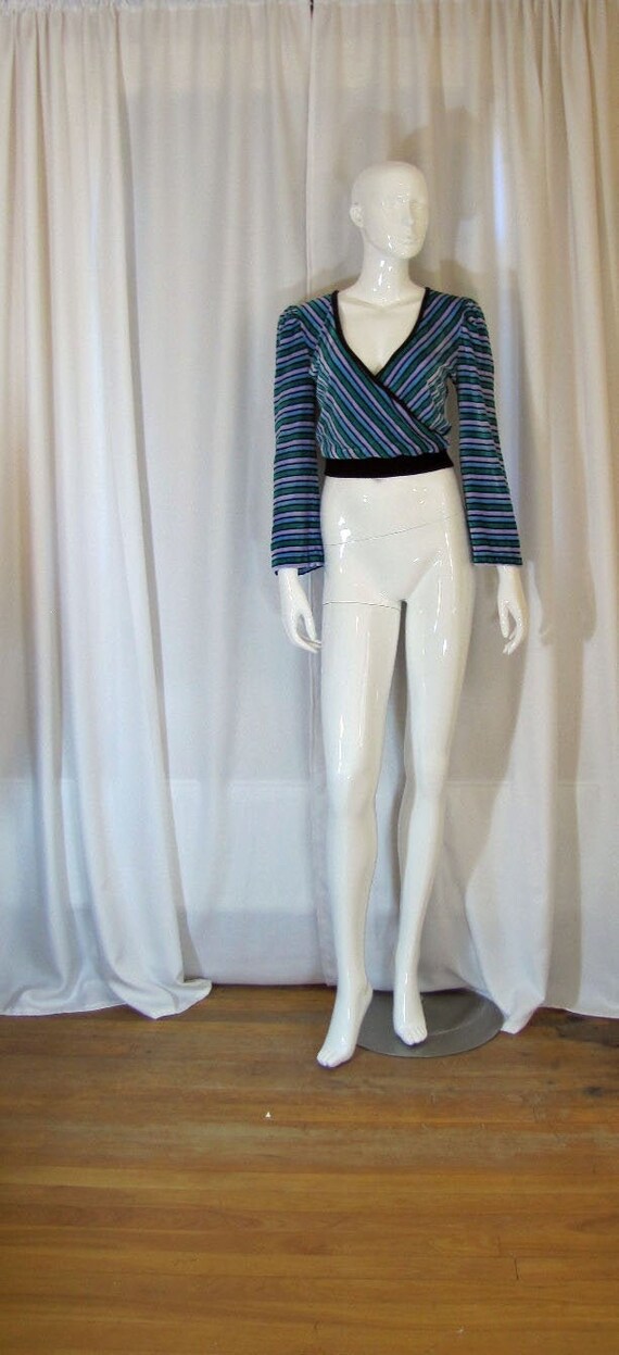 1970's Striped Velour Surplice Neckline Sweater, W