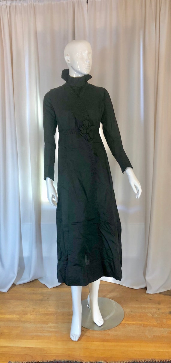 Edwardian Black Silk Mourning Dress, Women's Small